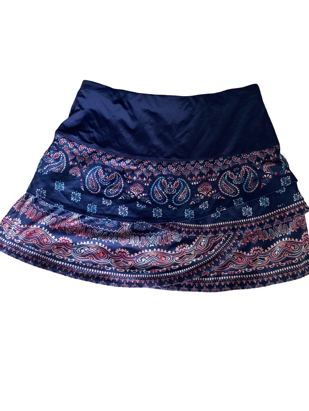 Lucky in Love Navy Paisley Tiered Mini Skirt with Pink Accents